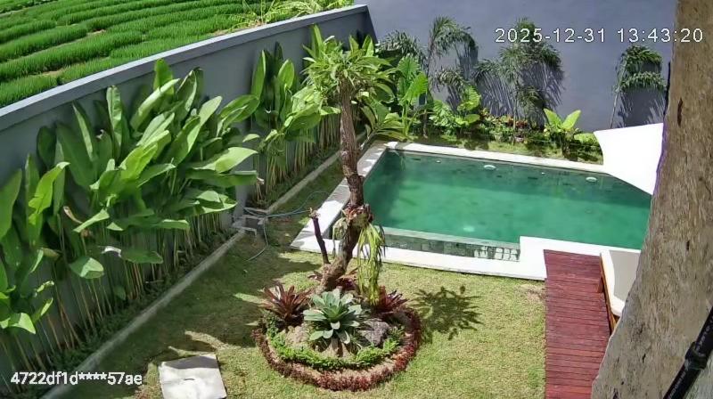 a swimming pool in a garden with trees and plants at Villa Elina 09 in Badung