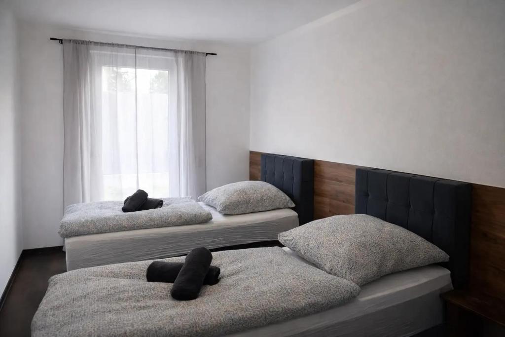 twee bedden met teddyberen erop in een slaapkamer bij ApartDays Sarstedt in Sarstedt