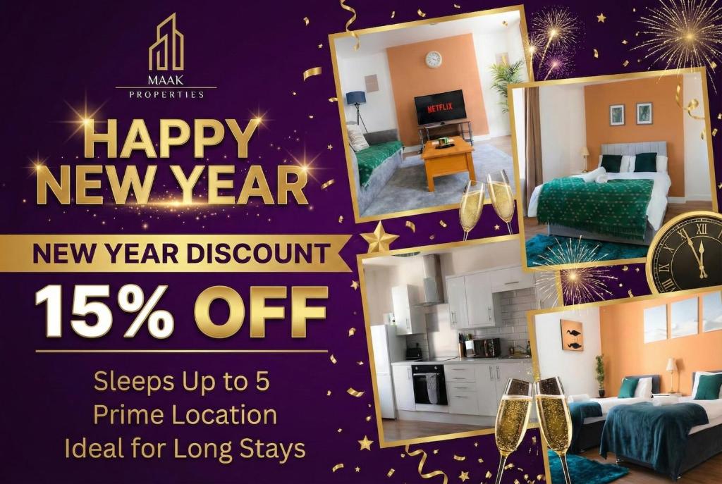 En eller flere senge i et værelse på Perfect For Long Stays Fast Wi-Fi Central Location Spacious Rooms