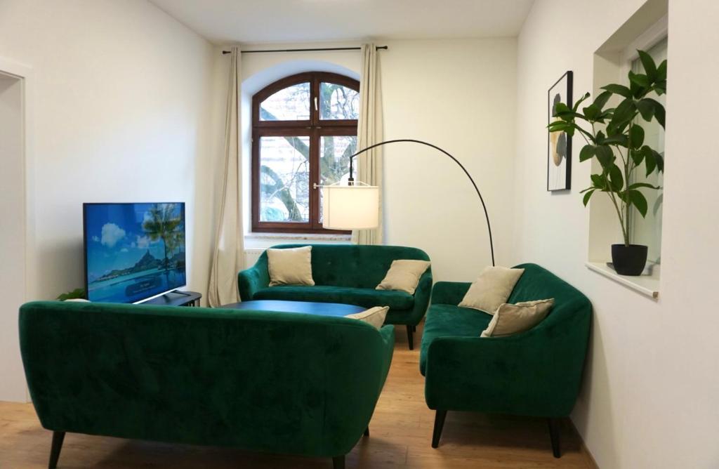 TV a/nebo společenská místnost v ubytování GreenTreeHomes - Stadtvilla Linde