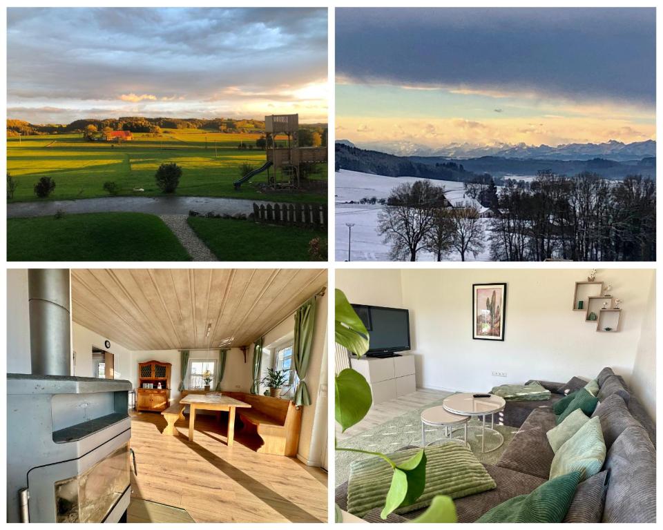 a collage of four pictures of a house at Ferienhaus am Hang in Bad Wurzach