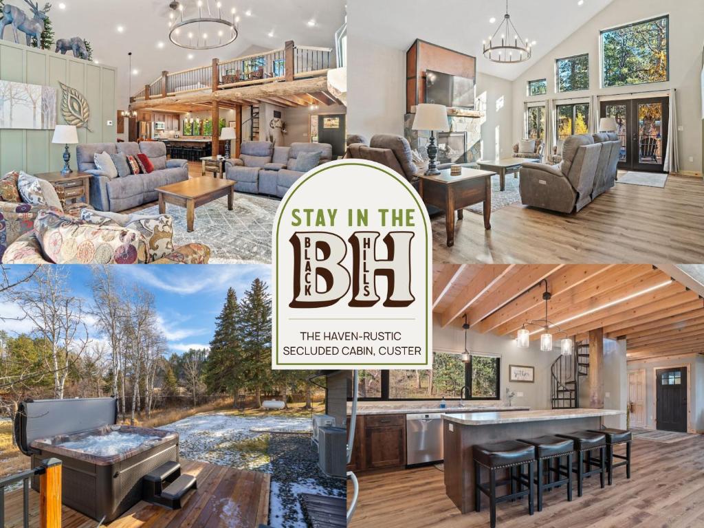 a collage of photos of a house at The Haven-Rustic Secluded Cabin in Custer