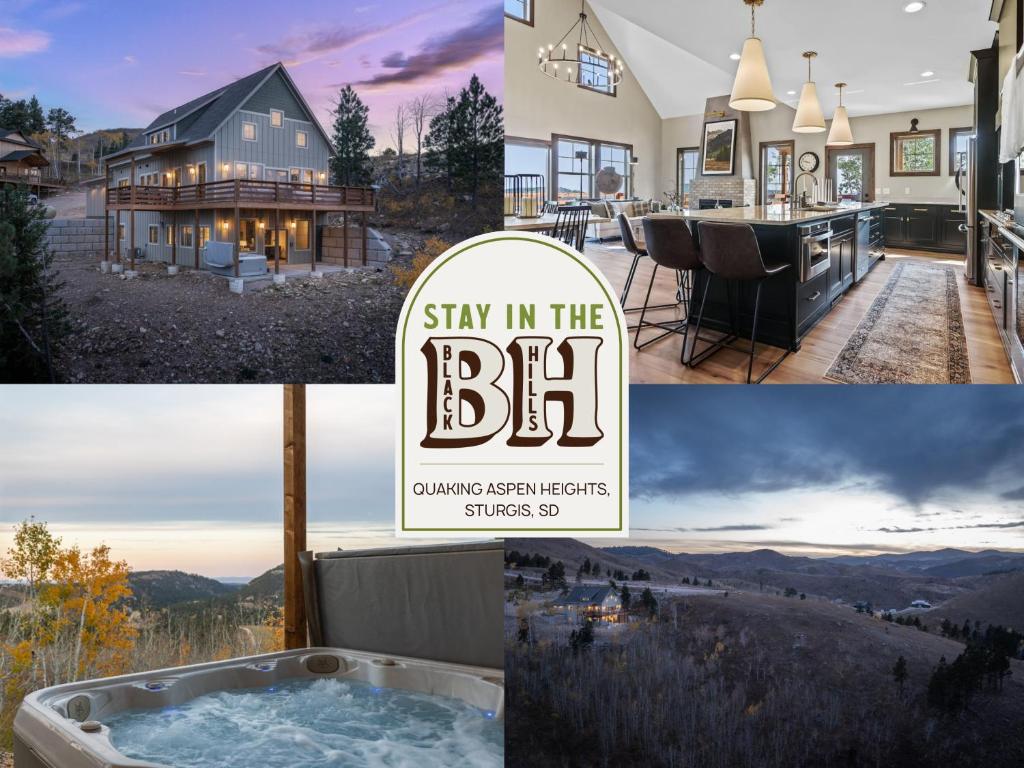 a collage of photos of a house with a bath tub at Quaking Aspen Heights in Sturgis