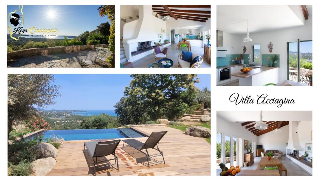 a collage of photos with a house and a pool at Villa Acciagina 10 pers PISCINE VUE MER PINARELLO Climatisée in Pinarellu