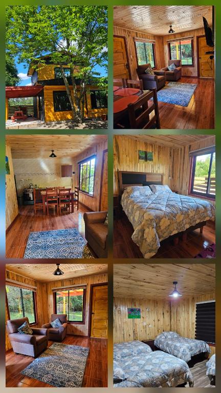 a collage of four pictures of a cabin at Las Victorias in Salto del Laja