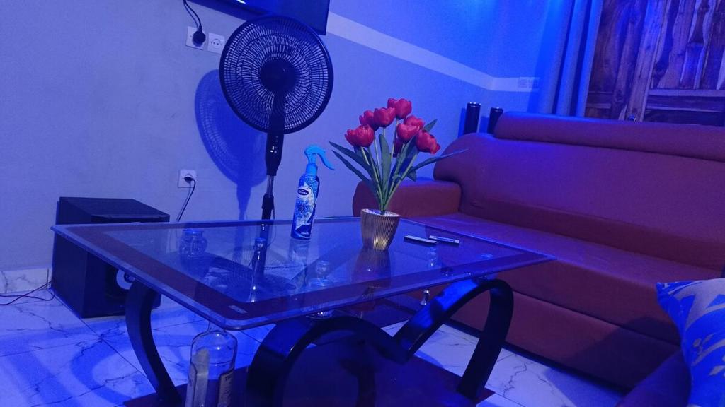 a living room with a table with flowers and a couch at Tonton Love in Palimé