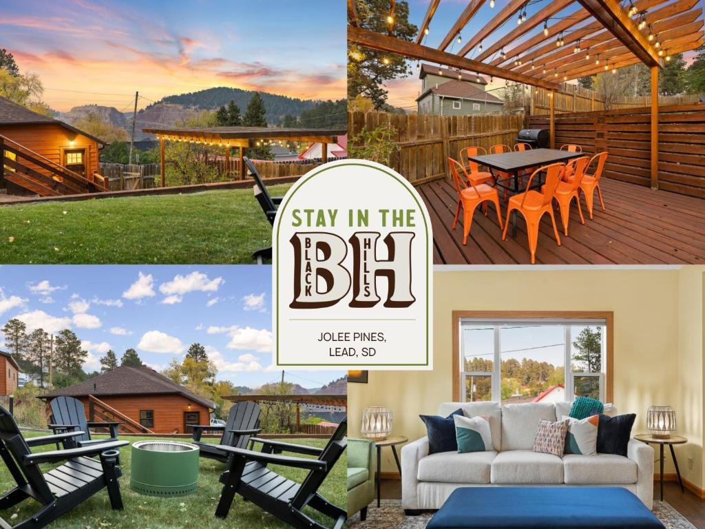 a collage of two pictures of a house with a patio at JoLee Pines, Close to Attractions, Great View in Lead