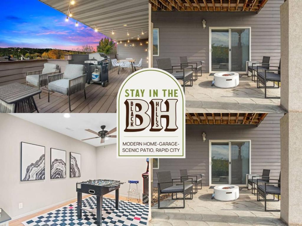 a collage of photos with a sign that reads stay in the bbw at Modern Home-Garage-Scenic Patio in Rapid City