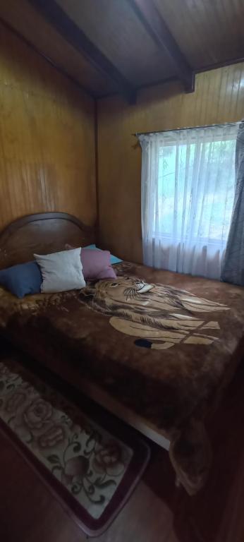 a large bed in a room with a window at Cabaña Quiroz in Valdivia