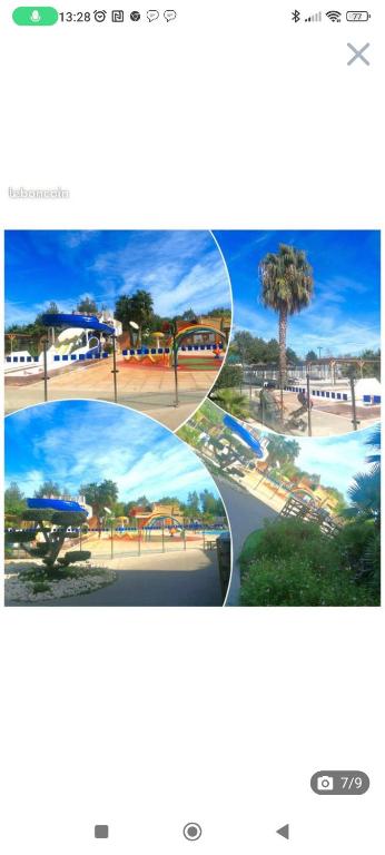 a collage of three pictures of a park at Olivier 64 in Valras-Plage