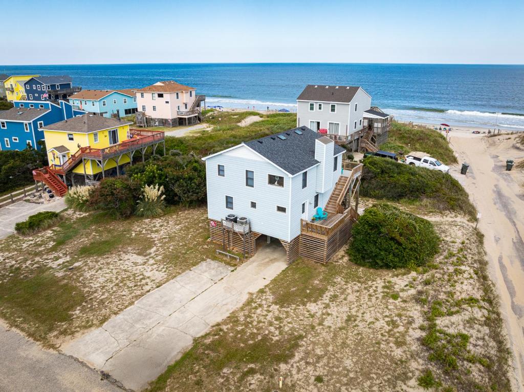 an aerial view of a house on the beach at Desi's Delight - S Nags Head MP 20.5, Ocean View, 30 Yards to Beach, Cargo Lift, YR Flex Stays in Nags Head