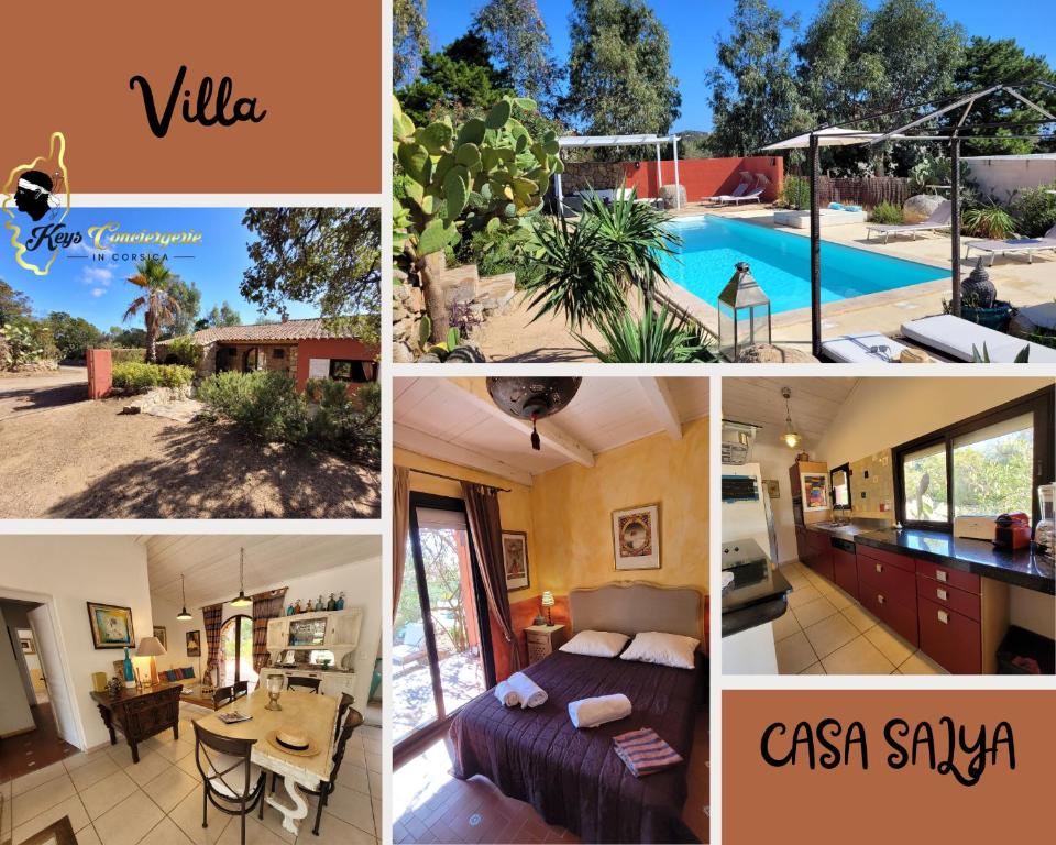 a collage of photos with a villa and a swimming pool at Casa Salya 8 pers Piscine privée Chauffée San Cipriano in Lecci