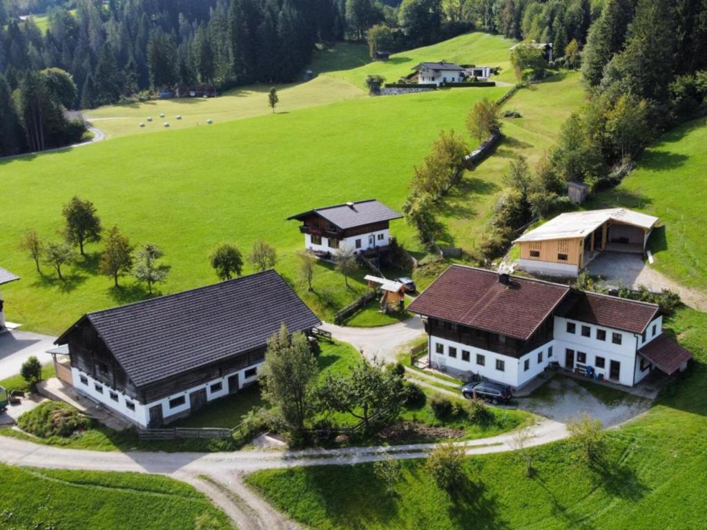an aerial view of a house in a green field at Pehambauer S in Hüttau