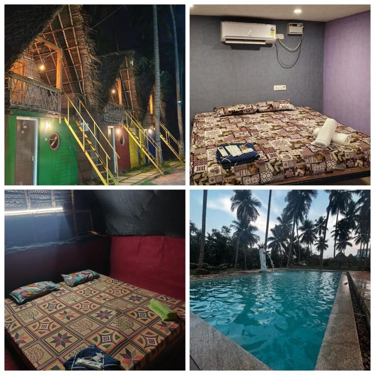 a collage of pictures of a hotel room with a swimming pool at Nature Retreat Stay in Pondicherry
