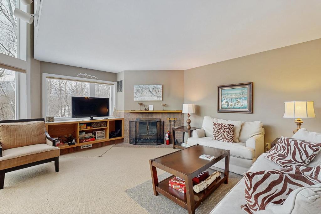a living room with a couch and a tv at Southface #35 in Warren