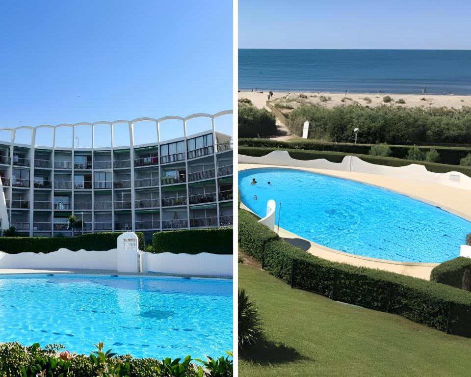 Studio 4 pers, 1ère ligne, Piscine, Vue mer latérale