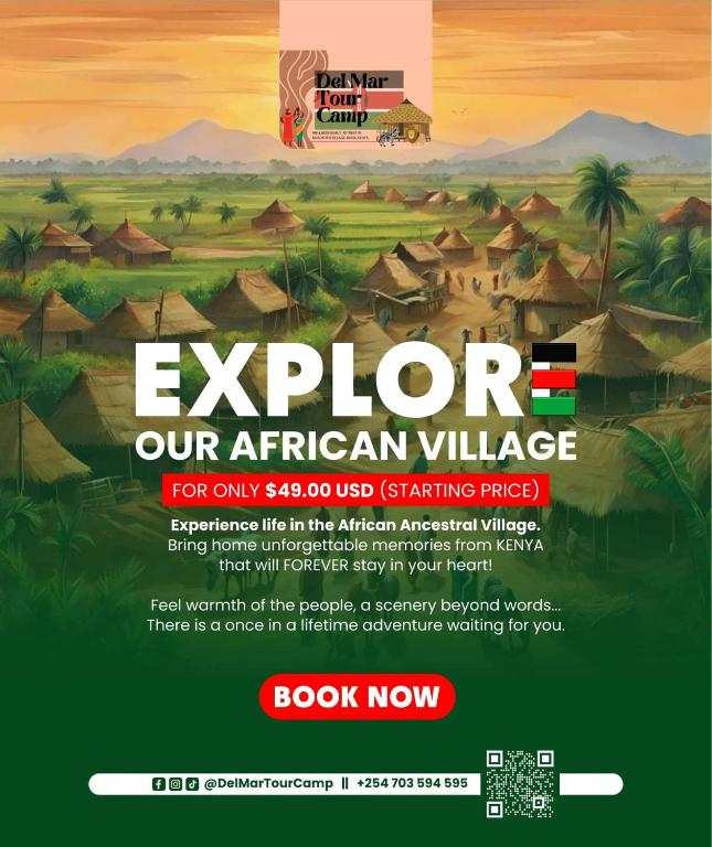 a flyer for an african village with a landscape at Del Mar Tour Camp - Kenya in Busia