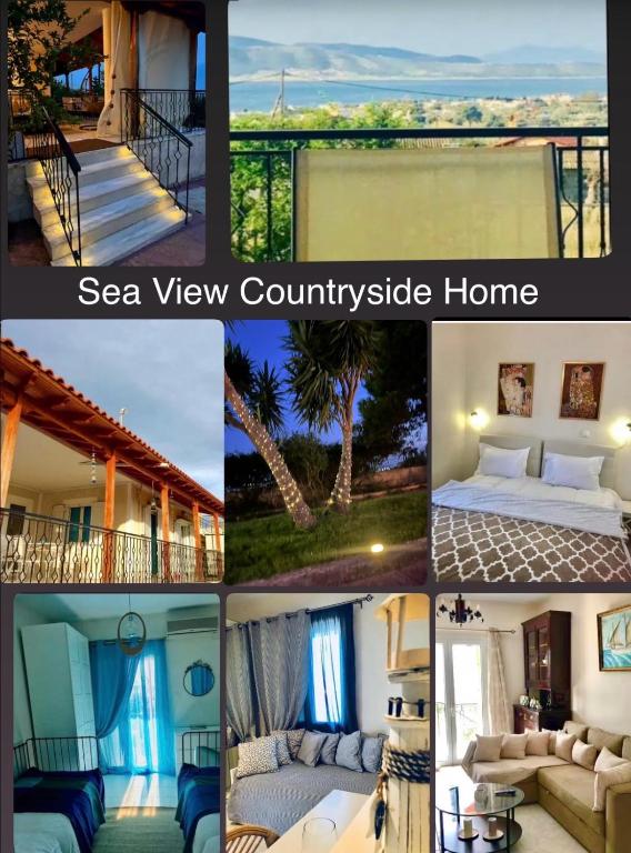 a collage of photos of a sea view countryside home at sea view countryside home near Athens in Nea Peramos