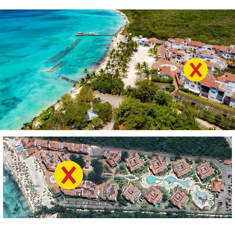 an aerial view of a resort on the beach at 2BR 2BA Beachfront With View 71 in Bayahibe