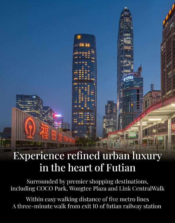 an advertisement for reinvention of urbanism in the heart of fiji in at Futian Shangri-La, Shenzhen in Shenzhen
