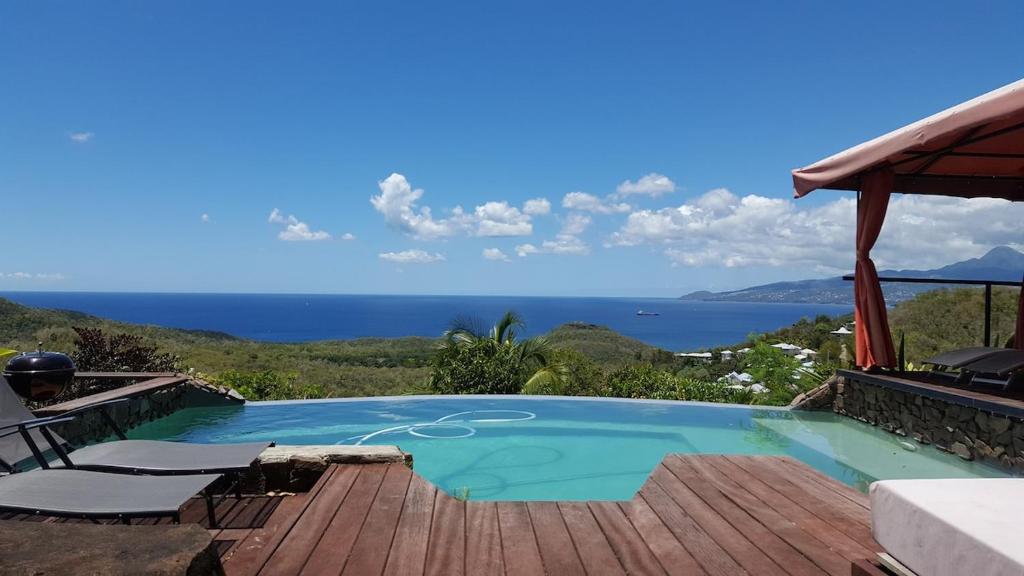 a swimming pool with a view of the ocean at Villa THEOROM in Chambort
