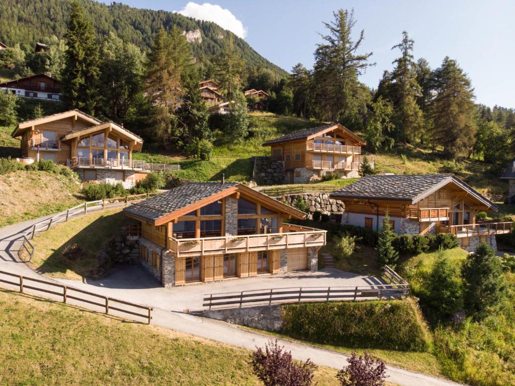 an aerial view of a house in the mountains at Chalet Chalet Flocon de Neige by Interhome in Nendaz