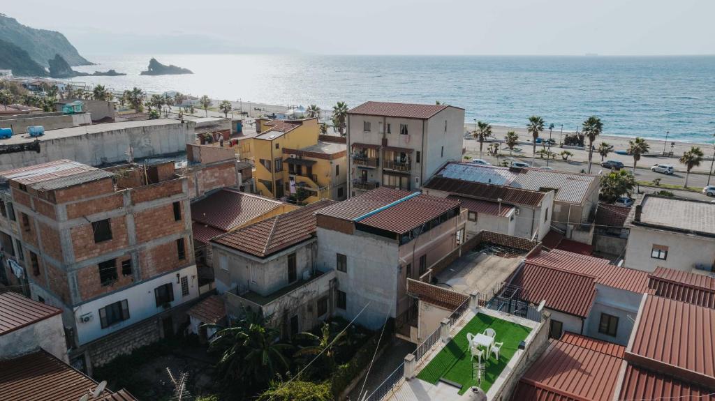 an aerial view of a town next to the ocean at Tonnara Vista Mare in Palmi