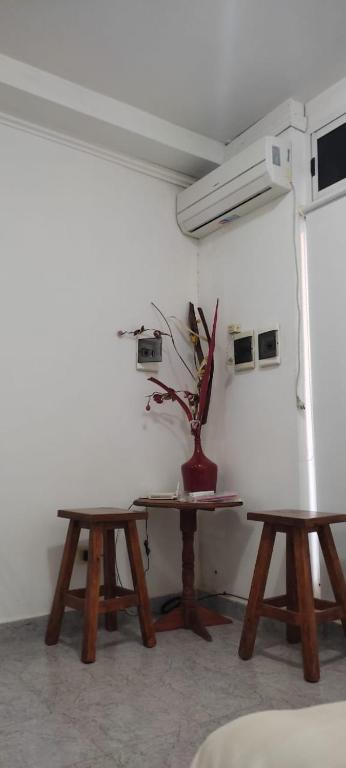 a room with two tables and a vase with a plant at Alojamiento Mililu in Colón