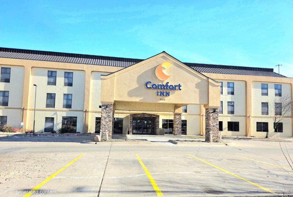 a large building with a sign on the front of it at Comfort Inn Ottawa Kansas in Ottawa