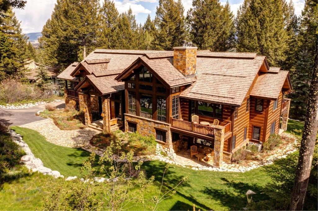 an overhead view of a log cabin at Abode at Two Wolves in Teton Village