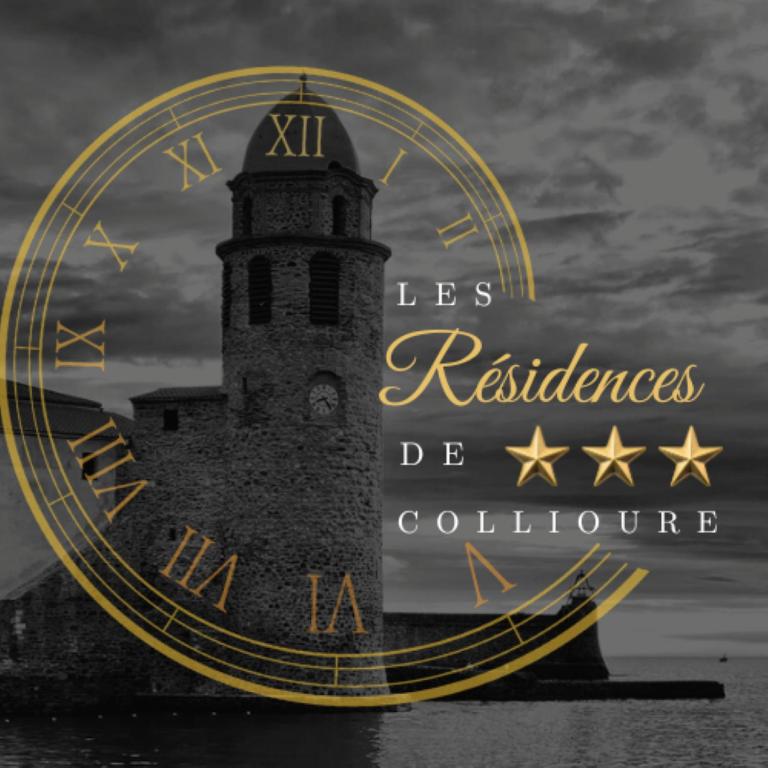 a clock tower with the words restless evidences de colossus at Les Résidences de Collioure in Collioure