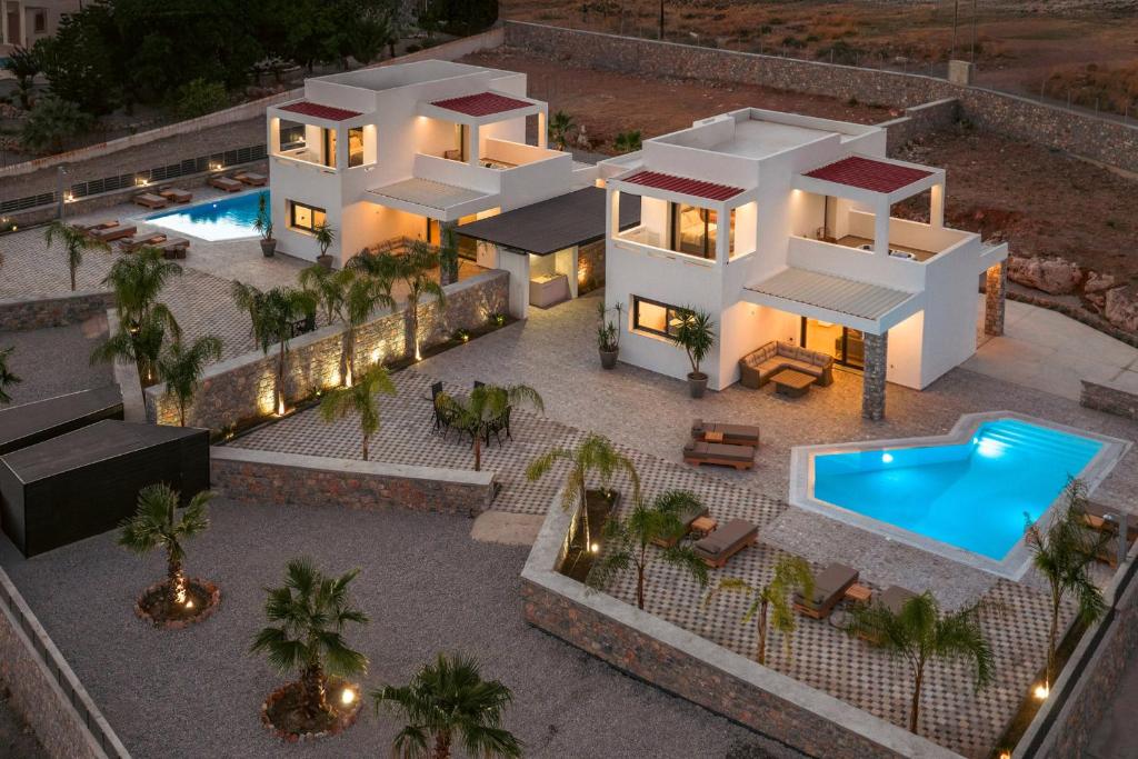 an aerial view of a house with a swimming pool at Luxury Villa Amani Retreat in Lindos