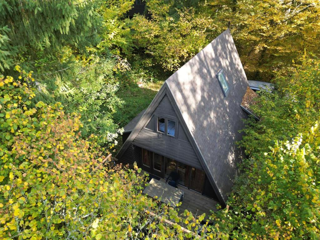 an overhead view of a house in the trees at Forest Lodge Durbuy in Durbuy
