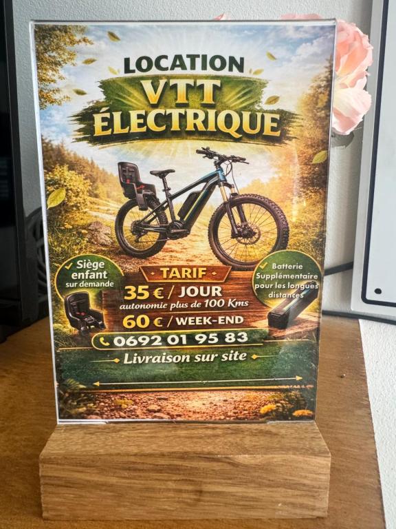 a flyer for a mountain bike on a stand at Villa DELTA in Sainte-Marie