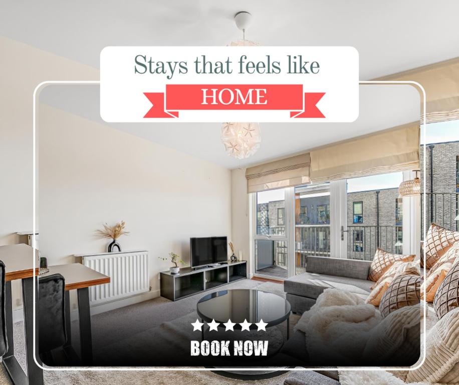 a picture of a living room with a couch at Last-Minute Specials l 1 Bed Apt, Luxury Balcony By Capital Retreats Short Lets & Serviced Accommodation in Colindale With Free WiFi in Hendon