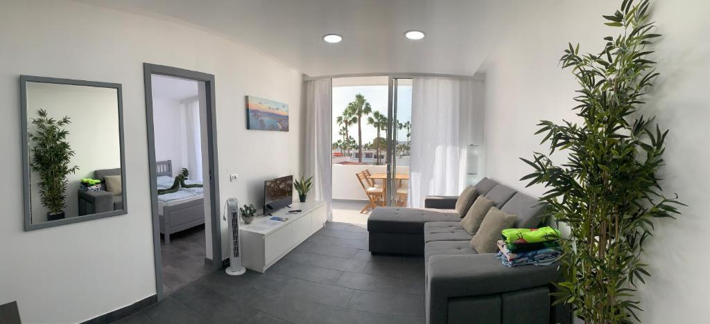 a living room with a couch and some plants at Pandora apartment in Las Galletas