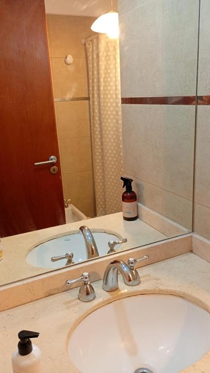 a bathroom counter with a sink and a mirror at Catalina in Viedma