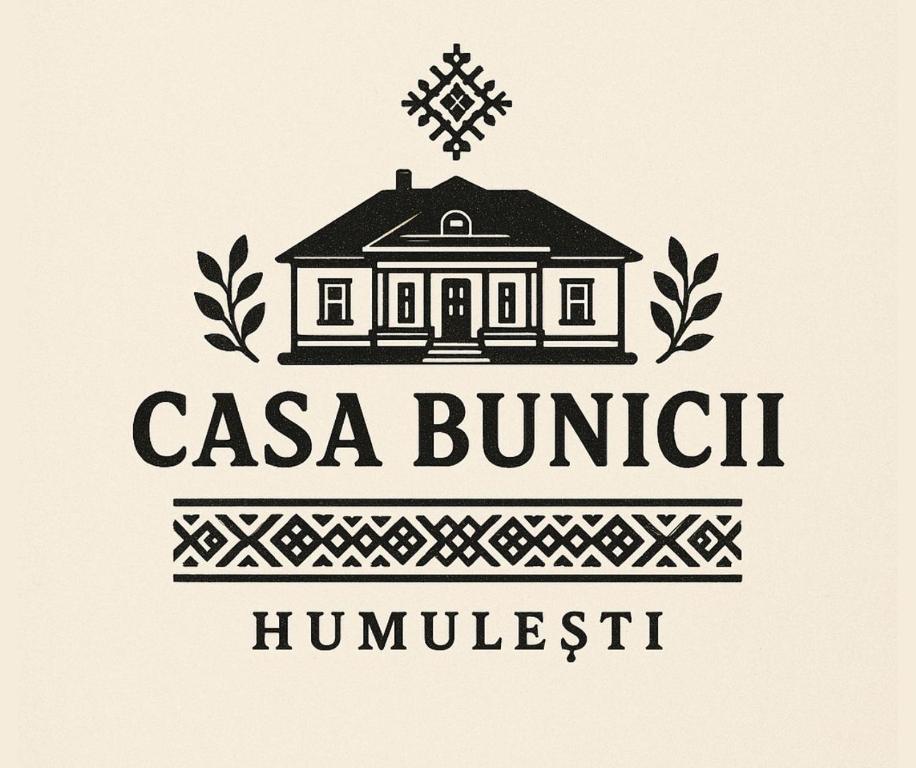 a vintage logo of a colonial house on a white background at Casa Bunicii in Târgu Neamț