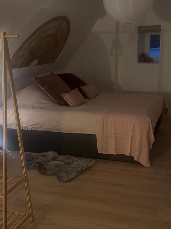a bedroom with a bed with a ladder next to it at L atelier du dormeur in Oberhoffen-sur-Moder