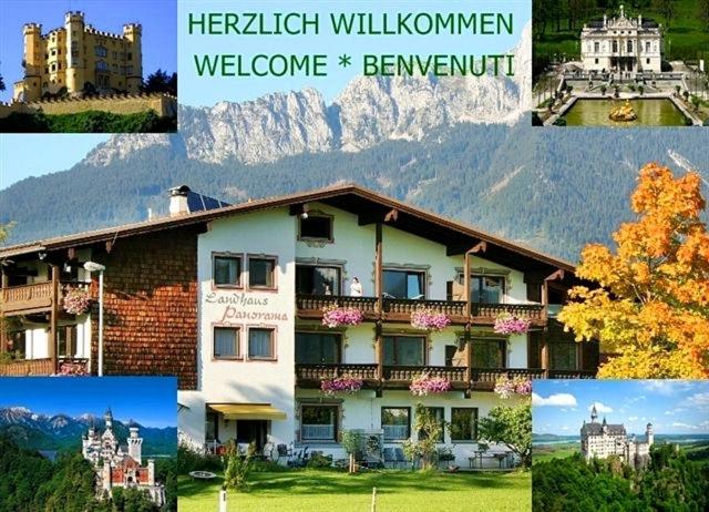 eine Collage mit Fotos eines Hotels und eines Gebäudes in der Unterkunft Landhaus Panorama in Reutte