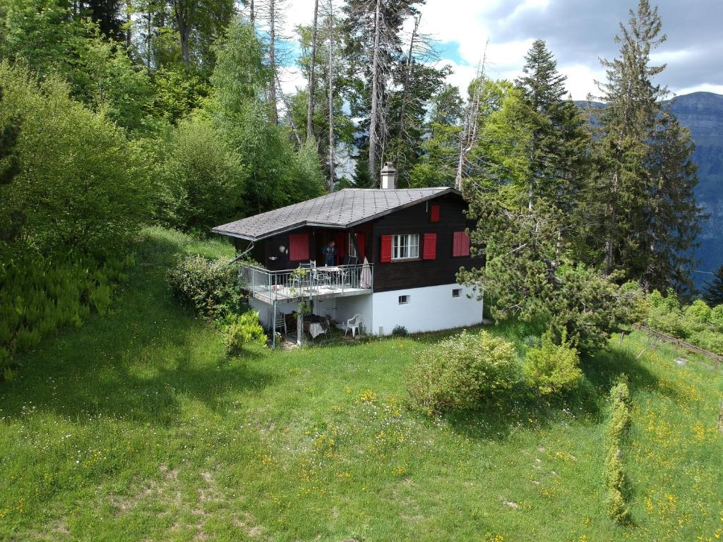 a house on the side of a hill with trees at Charming Chalet Silvretta in Flumserberg in Flums