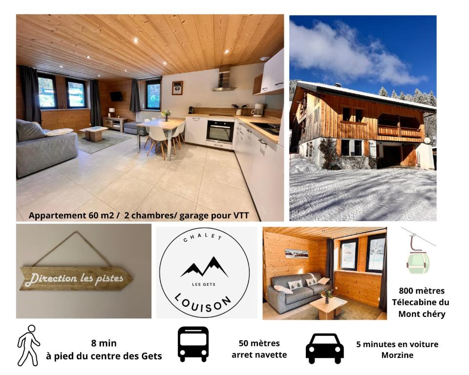 a collage of photos of a kitchen and a house at Appartement Chalet Louison in Les Gets