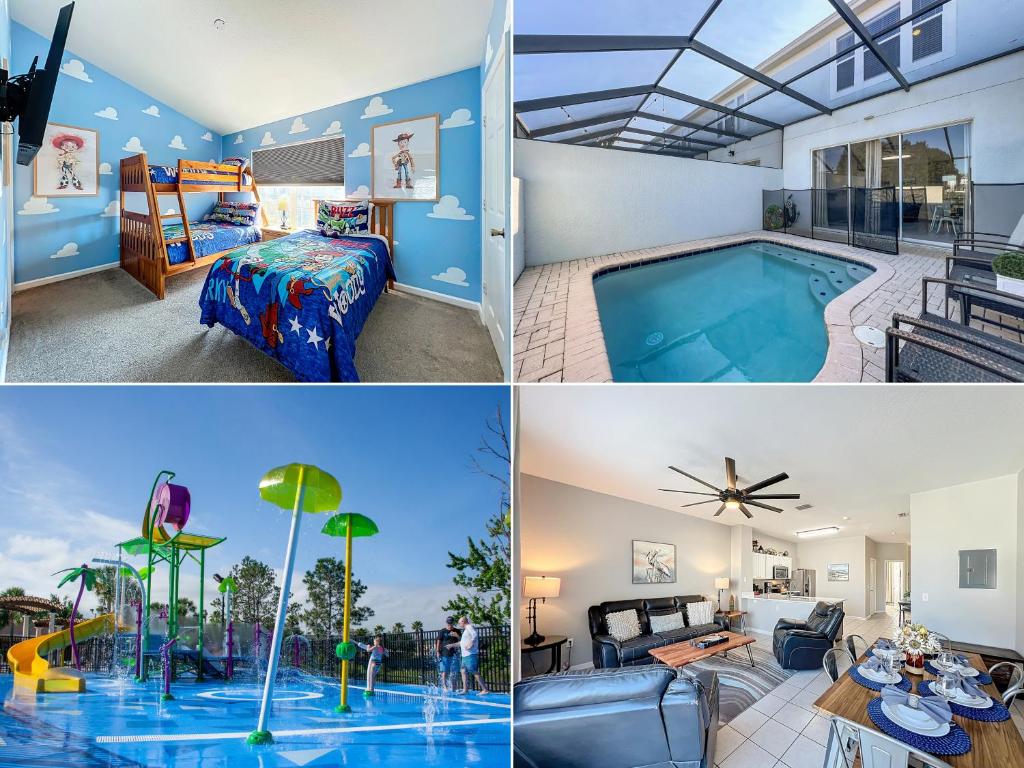 a collage of pictures of a house with a pool at Private Pool Disney Townhome - Walk to Water Park in Orlando