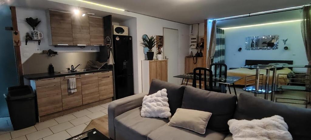 un soggiorno con divano e cucina di Studio premium a Luz-Saint-Sauveur
