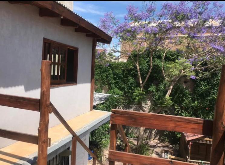 a balcony of a house with a tree with purple flowers at Loft céntrico Maipú in Maipú