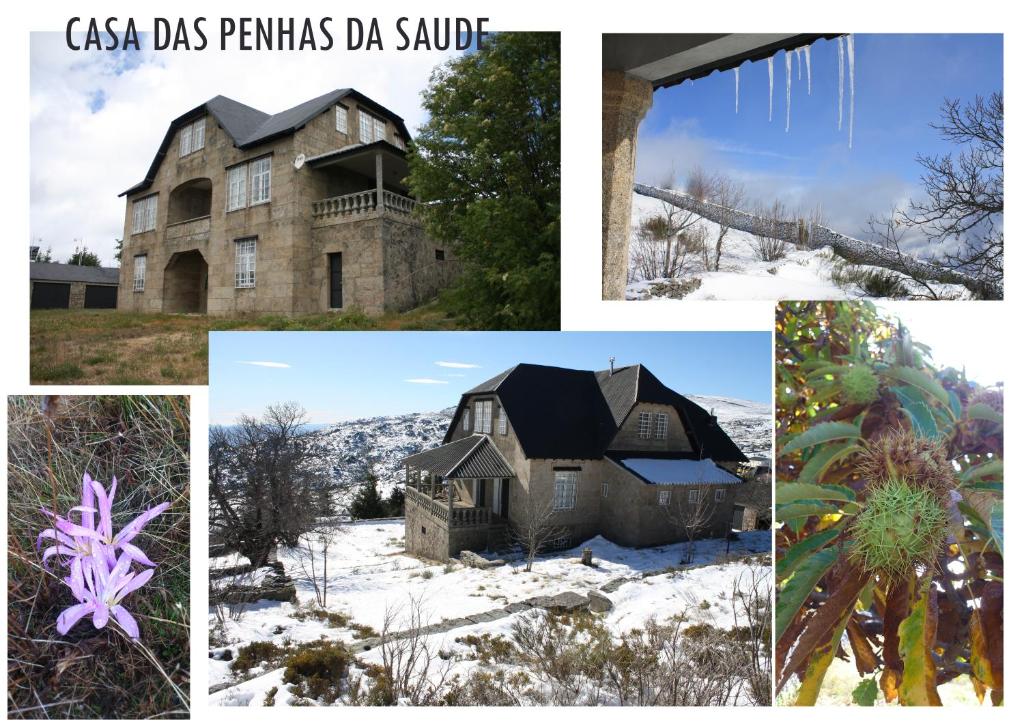 a collage of photos of a house in the snow at Penhas da Saúde in Penhas da Saúde