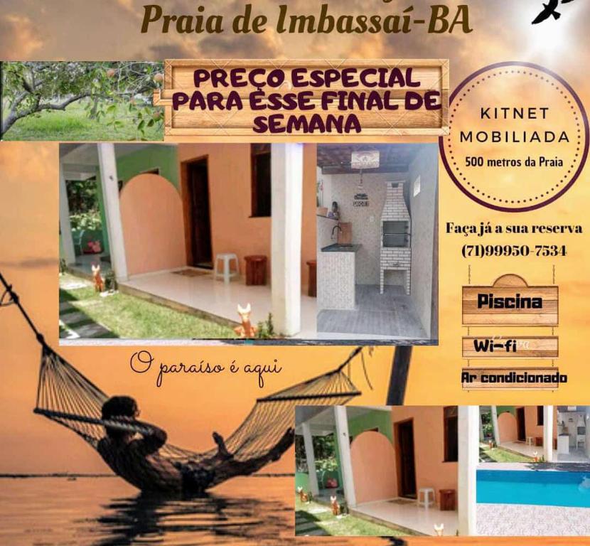 a collage of pictures of a person in a hammock at Rancho das mangabeiras in Mata de Sao Joao