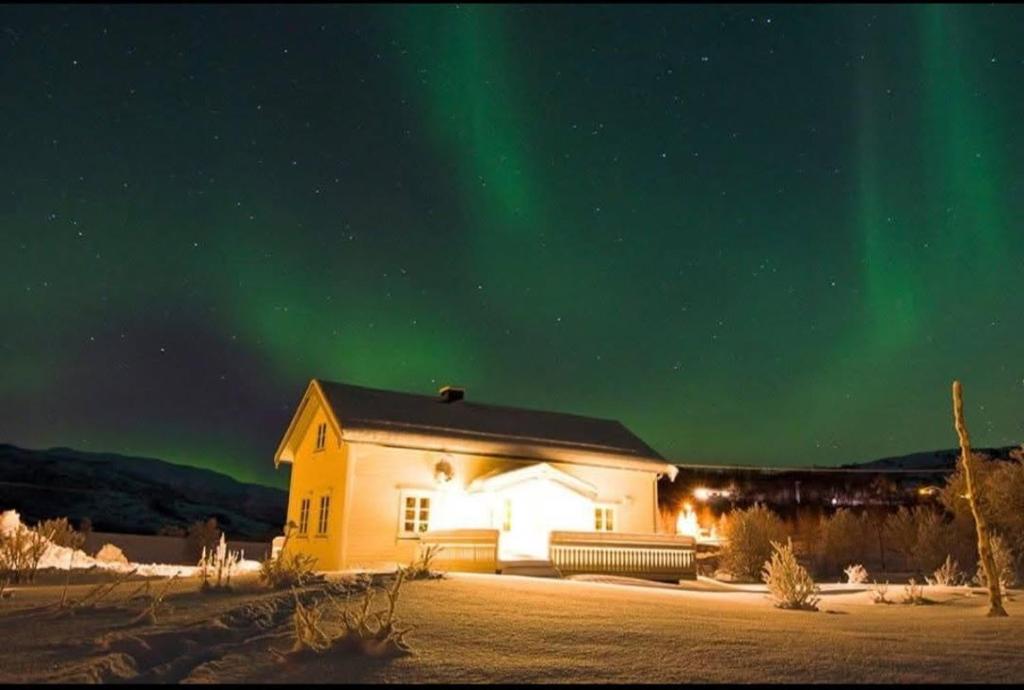 a house with the aurora in the sky at The house in Vika in Lødingen