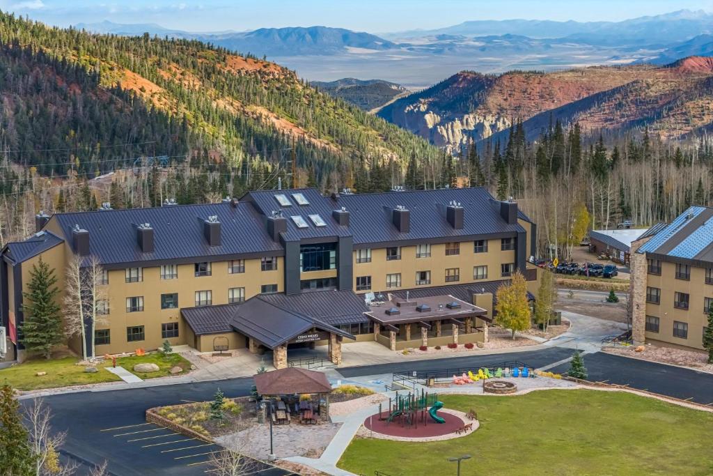 an aerial view of a resort with a playground at Hilton Vacation Club Cedar Breaks Brian Head in Brian Head