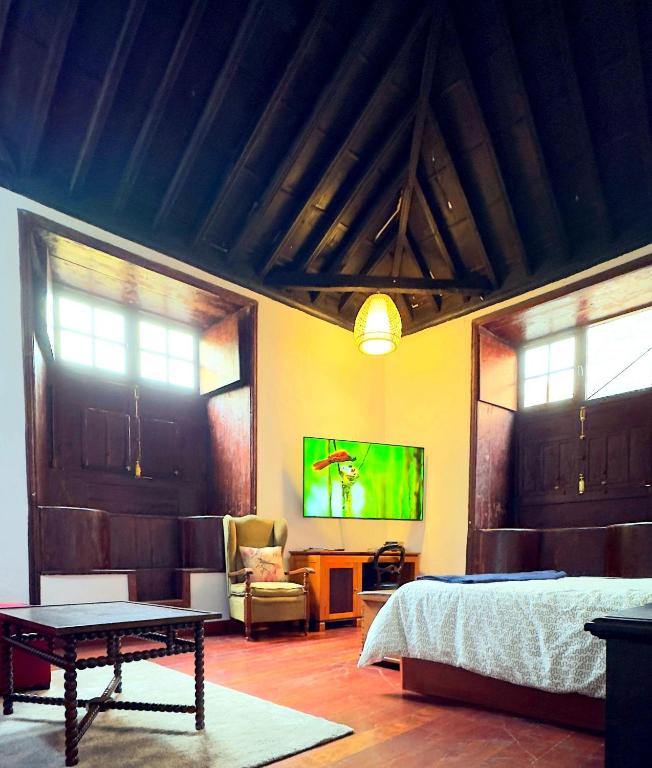 a bedroom with a bed and a tv on the wall at Caleton-Gara-Suites in Garachico